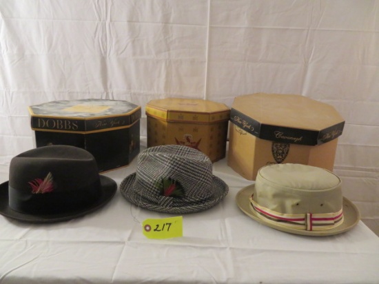 3 MENS HATS IN BOXES- LIKE NEW