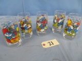 5 SMURF CARTOON GLASSES FROM 1983