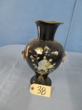 BLACK METAL ORIENTAL VASE W/ MOTHER OF PEARL  13