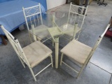 METAL & GLASS TOP TABLE W/ 4 CHAIRS  15 X 25