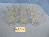 9 PCS. ETCHED GLASS BEER MUGS OF COLUMBUS'  SHIPS