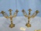 PAIR OF BRASS & GLASS CANDLE STICKS  14