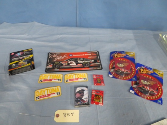 LOT OF NASCAR ITEMS- DALE EARNHARDT, # 28, PINS, PATCHES, MISC.