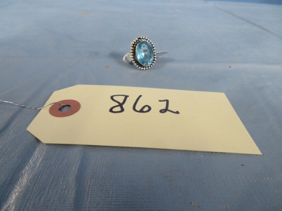 GERMAN SILVER BLUE TOPAZ RING SIZE 8