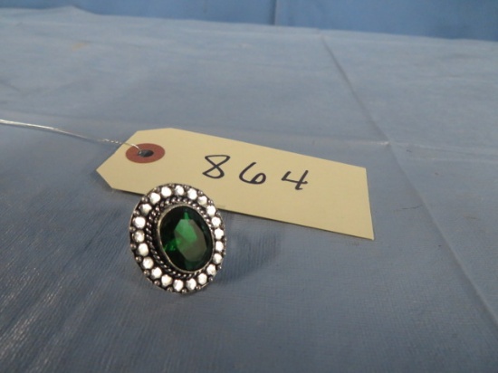 GERMAN SILVER EMERALD RING SIZE 7