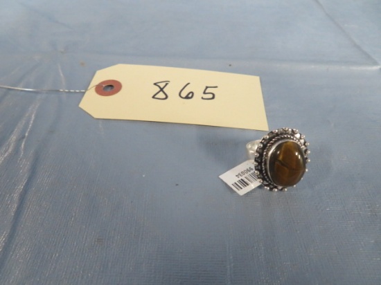 GERMAN SILVER TIGER EYE RING SIZE 7