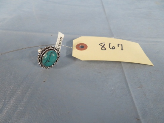 GERMAN SILVER TURQUOISE RING  SIZE 9