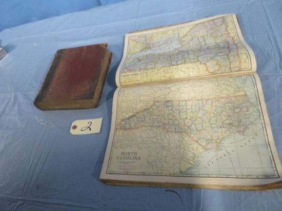 VERY OLD BOOK OF OLD TRAILS & COMMERCIAL SURVEY MAPS OF UNITED STATES & OLD LEATHER BOUND BOOK