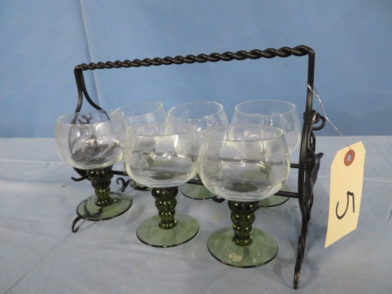 6 PCS. ETCHED WINE GLASSES IN CADDY