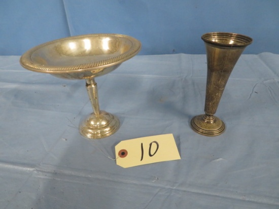 2 STERLING PCS.- DISH & VASE