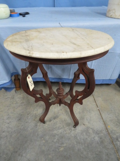 OVAL MARBLE TOP WALNUT TABLE