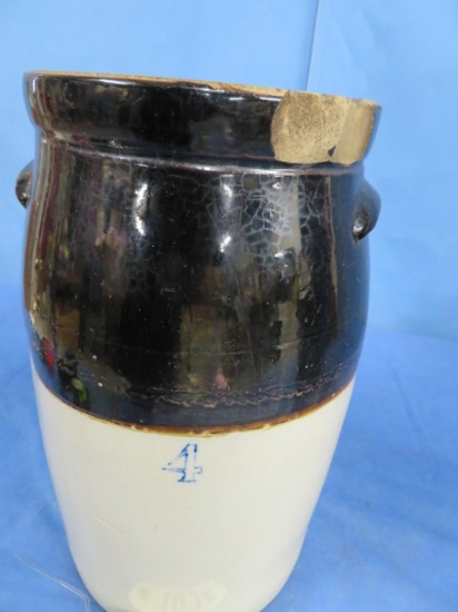 POTTERY CROCK MARKED #4 W/ CHIP ON RIM- SEE PHOTO