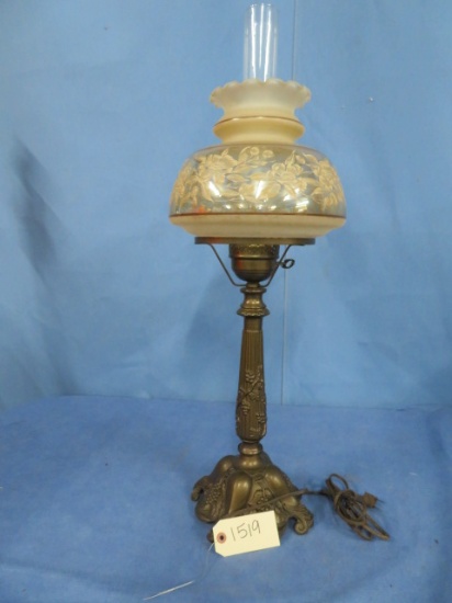 TALL METAL LAMP W/ GLASS GLOBE  31" T