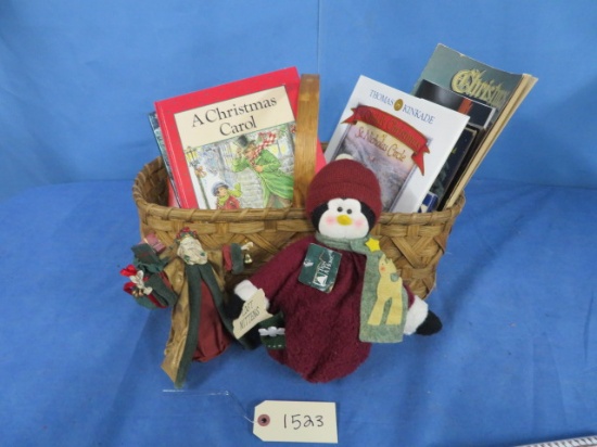 BASKET OF CHRISTMAS BOOKS & DECOR