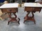 PAIR OF WALNUT MARBLE TOP TABLES W/ LYRES BASE