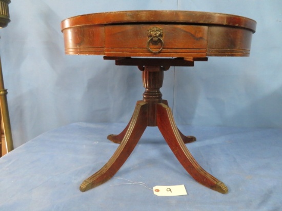 DUNCAN PHYFE BARREL TABLE W/ BRASS FT.