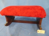 ANTIQUE FOOTSTOOL  W/ RED UPHOLSTERY