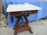 MARBLE TOP TABLE LYRE BASE  27 X 19 X 15