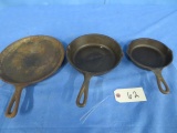3 LODGE CAST IRON FRYING PANS 8, 6 & 10