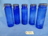 5 TALL BLUE GLASS CANISTERS  13