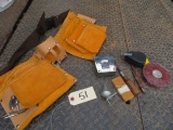 TOOL BELT W/ MISC. TOOLS INSIDE- TAPE MEASURE, ETC