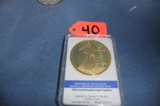 1933 DOUBLE EAGLE REPLICA LAYERED 24 KT. GOLD - FROM REPLICA COLLECTION