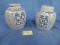 PAIR OF  BLUE & WHITE ORIENTAL URNS  10 X 8