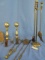 ASSORTED BRASS FIREPLACE TOOLS & FIREDOGS