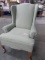 GREEN WING BACK CHAIR W/ QUEEN ANNE LEGS - CLEAN