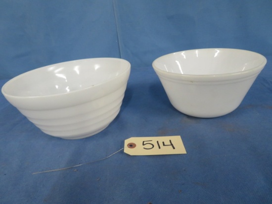 2 WHITE FIRE KING BOWLS  9" & 8"