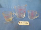 3 FIRE KING MEASURING CUPS  2 @ 1 CUP & 1 @ 4 CUP