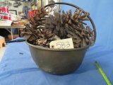 BRASS APPLE BUTTER POT W/ LRG. PINE CONES