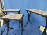 3 METAL TABLES W/ TILE TOPS - WILL STACK , 21 X 21, 18 X 14, 20 X 17