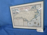 FRAMED MAP OF NORTH CAROLINA  23 X 18