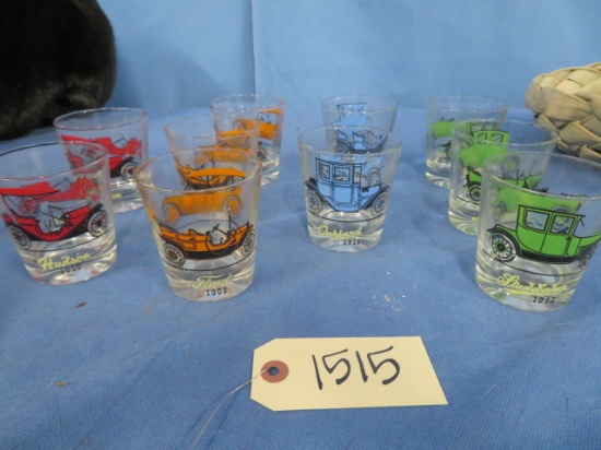 SET OF 10 HIGH BALL GLASSES W/ CARS