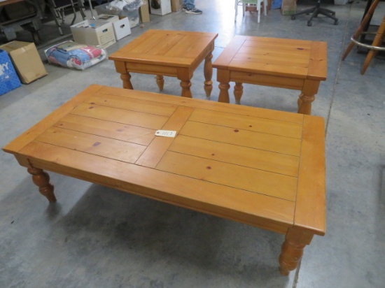 3 PCS. PINE COFFEE & END TABLES  23 X 25  AND 27 X 54