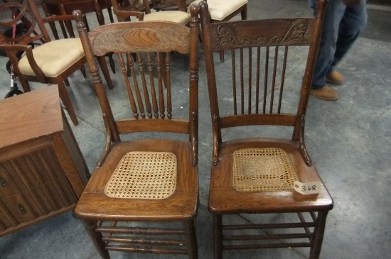 2 CANE BOTTOM PRESSED BLACK CHAIRS - DON'T MATCH