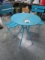 BLUE METAL TABLE & 2 CHAIRS  -TABLE IS 23 X 28