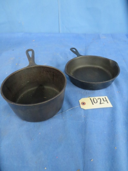 CAST IRON FRYING PAN & POT  7" AND 8"