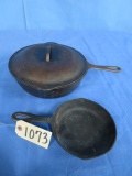 CAST IRON SKILLET W/ LID MARKED 8.62 AND CAST IRON FRYIN PAN MARKED 3 H