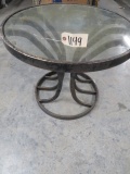 SMALL GLASS TOP PATIO TABLE  21 T X 25 D