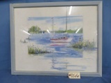 FRAMED & SIGNED WATERCOLOR OF SAILBOAT  25 X 31