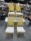 GLASS TOP YELLOW METAL PATIO TABLE W/ 4 CHAIRS - TABLE 50