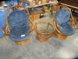 3 PCS. BAMBOO CHAIRS & GLASS TOP TABLE