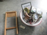 PORCELAIN PAN, WASH BOARD, MISC.