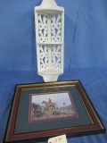HANGING CORNER SHELF, HORSE PICTURE 22 X 18