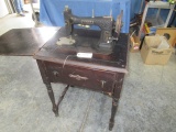 WHITE SEWING MACHINE IN CABINET