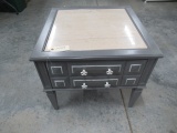 PAINTED GRAY MARBLE TOP END TABLE  25 X 25
