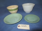2 PC. JADITE , OLD COUNTRY BOWL W/ HAIRLINE CRACKS & MIXING BOWL