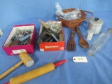 KITCHEN UTENSILS, METAL CANISTER & ROLLING PIN